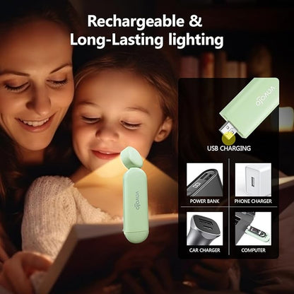 VAVOFO USB Rechargeable Book Light, Blue Light Blocking, Amber Light Clip On Bookmark Shaped Reading Light, Eye Care 6 LEDs Book Light for Bookworms Reading in Bed with 9 Lighting Modes (Green)