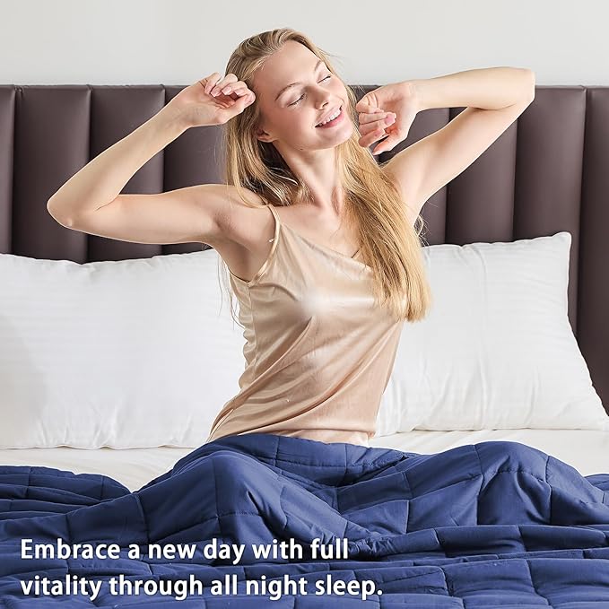 yescool Weighted Blanket for Adults (15 lbs, 60" x 80", Blue) Cooling Heavy Blanket for Sleeping Perfect for 140-160 lbs, Queen Size Breathable Blanket with Premium Glass Bead, Machine Washable