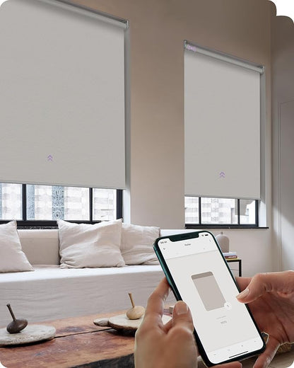Graywind Smart Roller Shades 100% Blackout Window Blinds with APP Control Customized Automatic Shades for Home and Office(35" Wx72 H,White)