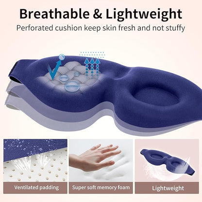 NEWVANGA Sleep Mask for Back and Side Sleeper, Block Out Light, Luxury Sleeping Eye Mask of 3D Night Blindfold, Zero Pressure Breathable Travel Eye Cover Blue