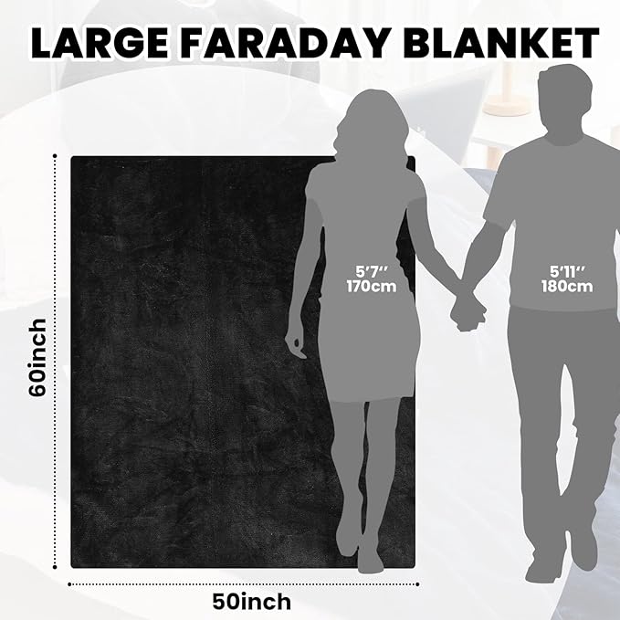 Preboun 61 x 51.18 Inch Large Faraday Blanket for Pregnant Babies, Emf Blanket Protection 5 G, Bluetooth, Phone Towers, Two Sides Using for Beds Couches Travel(Flannel, Black)