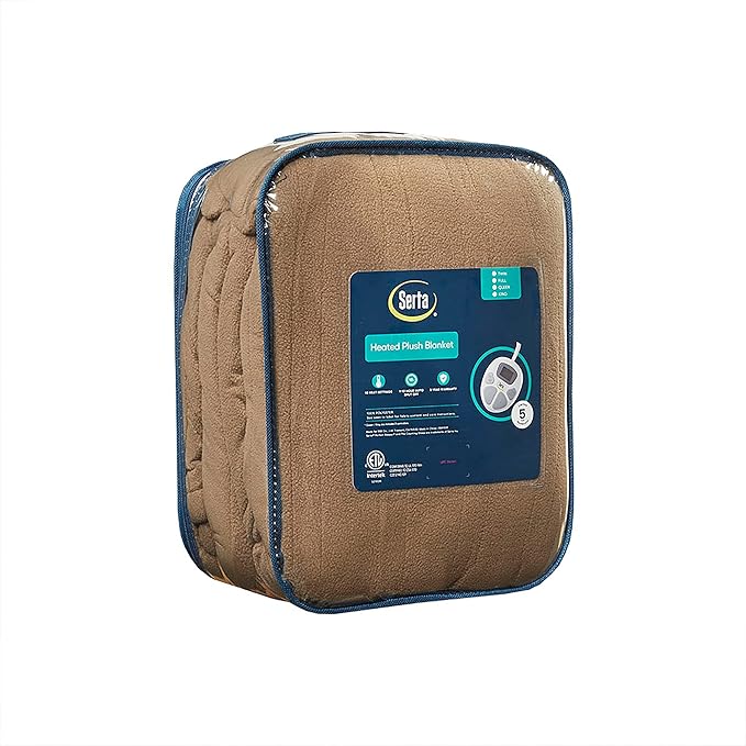 Serta Heated Blanket - Reversible Fleece to Sherpa Electric Blanket, Fast Heating, Auto Shut Off Timer, Multi Heat Setting, ETL Certified, Machine Washable, Stone Brown Twin 84"x 62"