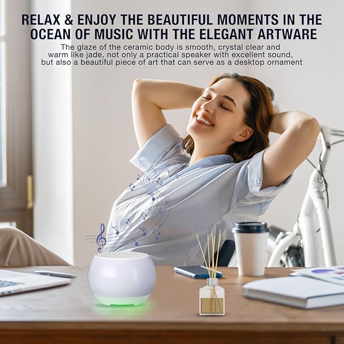 Soundary Ceramic Craft Bluetooth Speaker for Meditation & Yoga, Sound Therapy Machine for Stress Relief, Sleep Aid and Focus, Deep Bass, Louder Volume, Light Effect for Boxing Breathing (Purple)