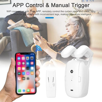 LANRU 2PCS Tuya WiFi Intelligent Curtain Motor Electric Curtain Robot Automatic Opener No Wiring with Gateways Support APP Remote Control Timer Setup Temperature & Light Sensing