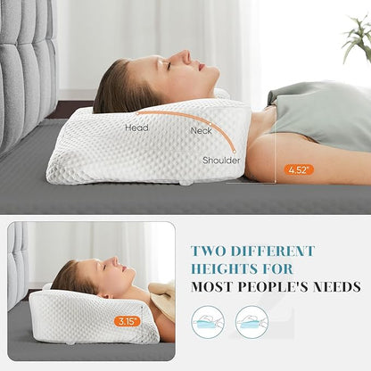 Sweetcrispy Cervical Pillow for Neck and Shoulder - 2 Pack Ergonomic Memory Foam Pillows, Contour Side Sleeper for Adults, Cooling Orthopedic Neck Support for Back Stomach Sleepers, White