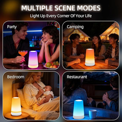 Night Light, Dimmable Touch Lamp and Remote Control, 13 RGB Colors & 5 Brightness, Rechargeable Bedside Table Lamp for Baby Kids Nursery Bedroom Bathroom Camping (White)