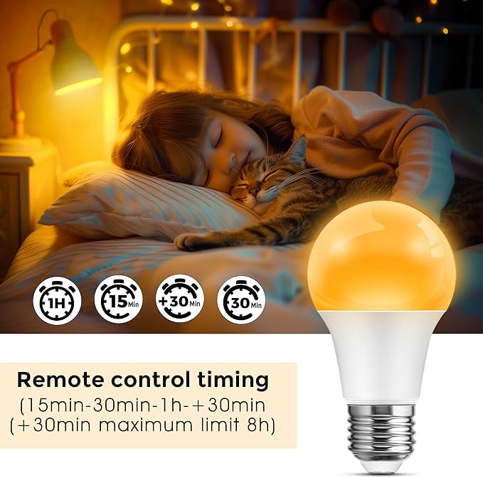 L LOHAS LED Light Bulbs, Sleep Aid Amber Light Bulb, A19 9W(60 Watt Equivalent), Blue Light Blocking, E26 Dimmable Light Bulbs, 3 Color Temperature 1800K/3000K/5000K, 2 Pack