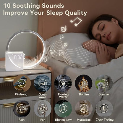 Vivilumens Sunrise Digital Alarm Clock, White Noise Sound Machine, Sleep Aid Timer with USB Port, Dimmable Digital Clocks Display, Snooze,10 Ringtones for Heavy Sleepers, Bedroom Decor Gifts for Women