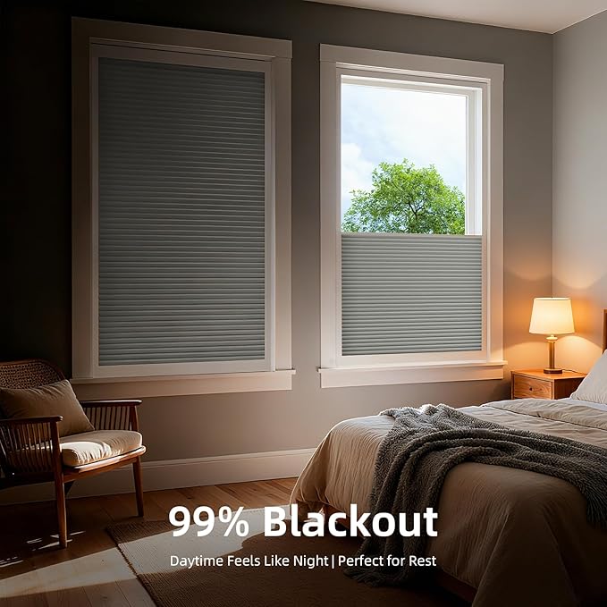 ZSTARR Motorized Skylight Shades Blackout Cellular Honeycomb Electric Blinds with Solar Panel Cordless Rechargeable with Remote for Roof and Slanted Windows (Blackout Mercury Ash)