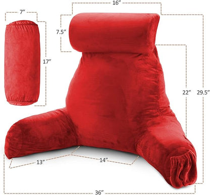 Nestl Reading Pillow with Shredded Memory Foam Includes 2 Neck and Lumber Support Pillows, Designed for Sitting Up in Bed and Couch, Back and Arms Adjustable Support for Adult & Teens, Red