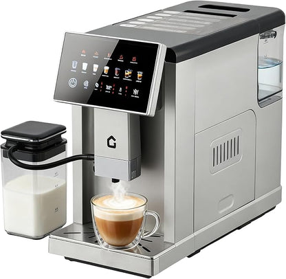 3rd-Gen Espresso Coffee Maker with Milk Frother - Removable Brewer/Grinder, Adjustable Coarseness/Flavor, 3-Level Coffee/Milk Volume, Detachable Milk Tank for Home Baristas, Silver Spray Paint