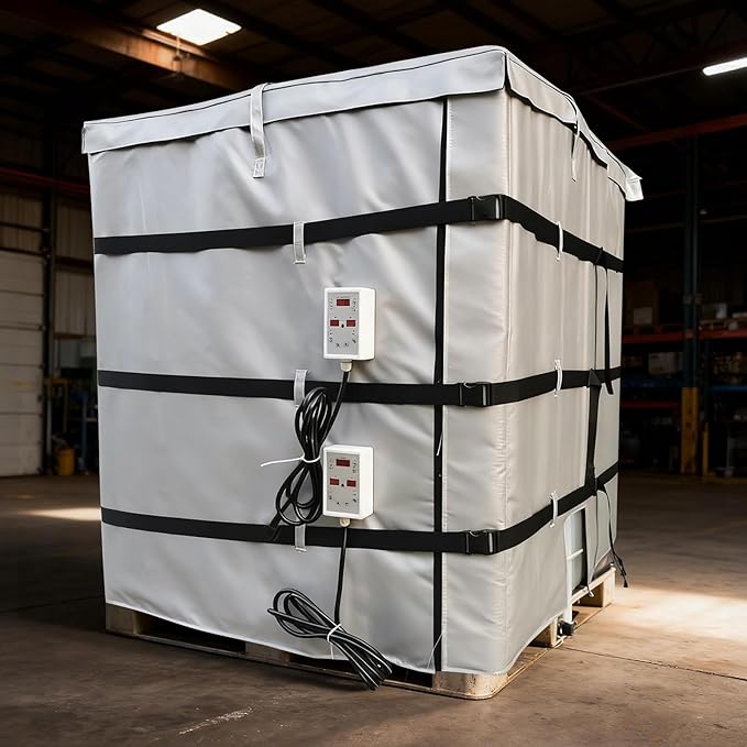 IBC Container Heater, IBC Tote Freeze Protection, 1000L, Smart Temperature Control up to 200°C, IBC Tote Blanket with Thermostat, for Petroleum, Chemical, Food Processing Grey