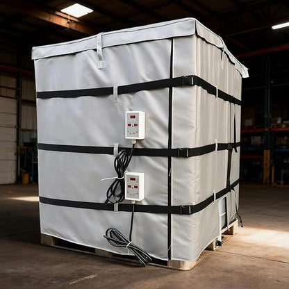 IBC Container Heater, IBC Tote Freeze Protection, 1000L, Smart Temperature Control up to 200°C, IBC Tote Blanket with Thermostat, for Petroleum, Chemical, Food Processing Grey