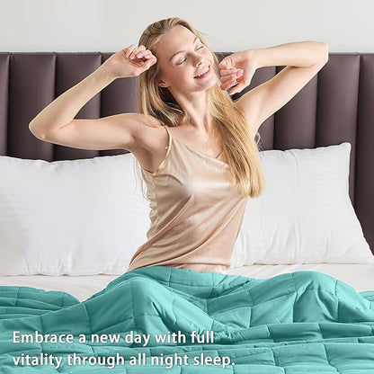 yescool Weighted Blanket for Adults (17 lbs, 48" x 72", Teal) Cooling Heavy Blanket for Sleeping Perfect for 160-180 lbs, Twin Size Breathable Blanket with Premium Glass Bead, Machine Washable