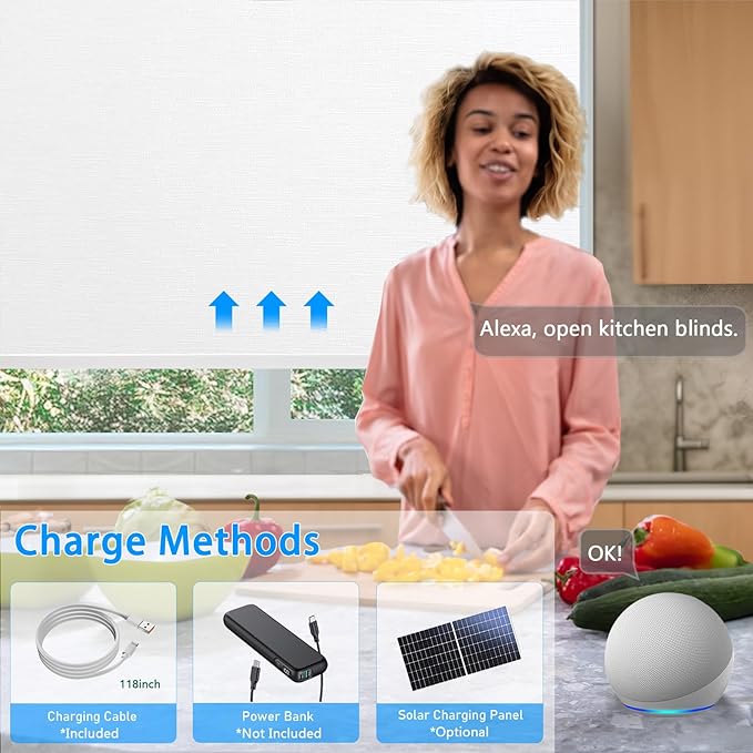 Motorized Blinds with Remote Cordless Automatic Motorized Shades Custom Blinds for Windows Smart Curtains Compatible with Alexa Google Home(Blackout Jacquard White,W47 x H72in)