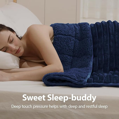 Sherpa Fleece Weighted Blanket with 3D Ribbed Stripes, 15 lbs Soft Flannel Heavy Throw Blanket for Couch Bed Sofa, Heavy Thick Blankets with Glass Beads, Comfort for Cozy Evenings, 60" x 80"