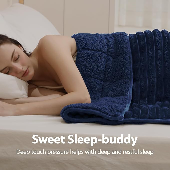 Sherpa Fleece Weighted Blanket with 3D Ribbed Stripes, 15 lbs Soft Flannel Heavy Throw Blanket for Couch Bed Sofa, Heavy Thick Blankets with Glass Beads, Comfort for Cozy Evenings, 48" x 72"