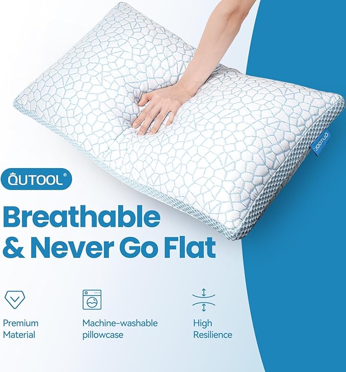 QUTOOL Cooling Pillows for Hot Sleeping, Shredded Memory Foam Pillows Standard Size Set of 1,Adjustable Soft & Firm Gel Bed Pillow for Side, Back, Stomach Sleepers