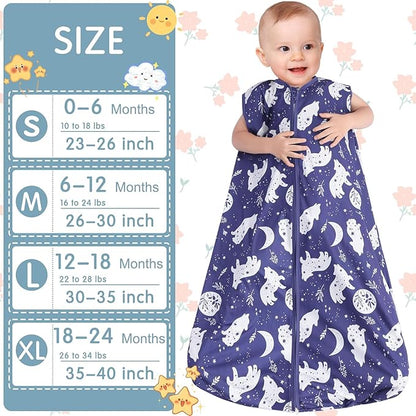3 Pack Baby Sleep Sack 100% Rayon Cotton Baby Sleeping Bag 2-Way Zipper Toddler Wearable Blankets TOG 0.3. (Fox&Dinosaurs&Dark gray, 18-24 Months)
