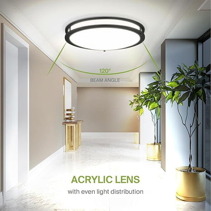 ASD LED 18" Round Flush Mount Lighting, Close to Ceiling Light Fixture | 3CCT, Dimmable, Energy Star, ETL Listed | 28W 2230LM 3000-5000K 120V | Low Profile Double Ring Lamp | Black, 4 Pack