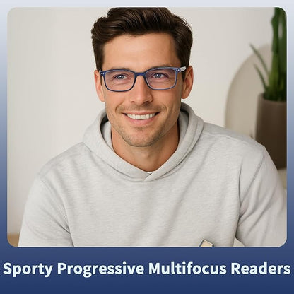 EASY READ TR90 Progressive Multifocal Reading Glasses for Men,Rectangular Blue Light Blocking Readers with Spring Hinge