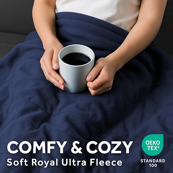 Sunbeam Royal Ultra Fleece Heated Electric Blanket Queen Size, 90" x 84", 12 Heat Settings, 12-Hour Selectable Auto Shut-Off, Fast Heating, Machine Washable, Warm and Cozy, Indigo
