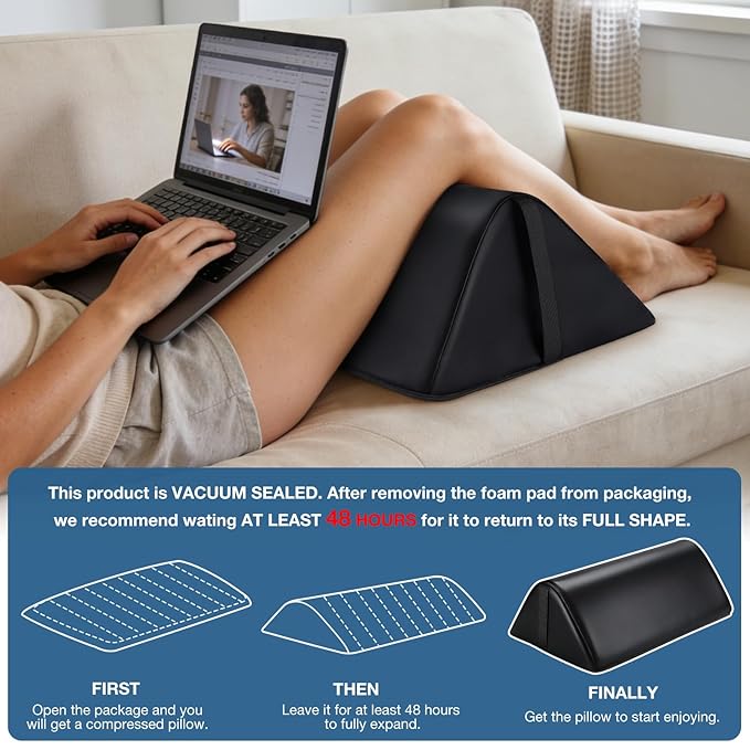 Knee Wedge Pillow for Legs, 20 x 12 x 7 inch Under Knee Elevated Pillow for Sleeping on Back Triangle Pillow for Legs with Strap Handle, Under Ankles Pain Relief Leg Pillow Bolster for Massage Table