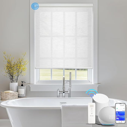 Motorized Blinds with Remote Cordless Automatic Motorized Shades Custom Blinds for Windows Smart Curtains Compatible with Alexa Google Home(Light Filtering Cloud White,W63 x H72in)