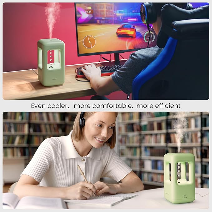 Green Mini Humidifiers for Bedroom & Plants - Small Desktop Humidifier, Portable Cool Mist for Nightstand, Desk, Indoor Plants - Quiet Personal Humidifier (0.6L, Auto Shut-Off)