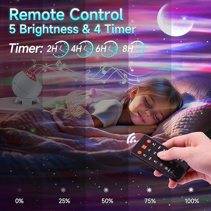 Sound Machine White Noise Machine for Sleeping, 15 Soothing Sounds & Bluetooth Speaker Aurora Light Projector, 15Colors White Noise Sound Machine for Sleep Therapy for Adults & Kids with Remote+Timer