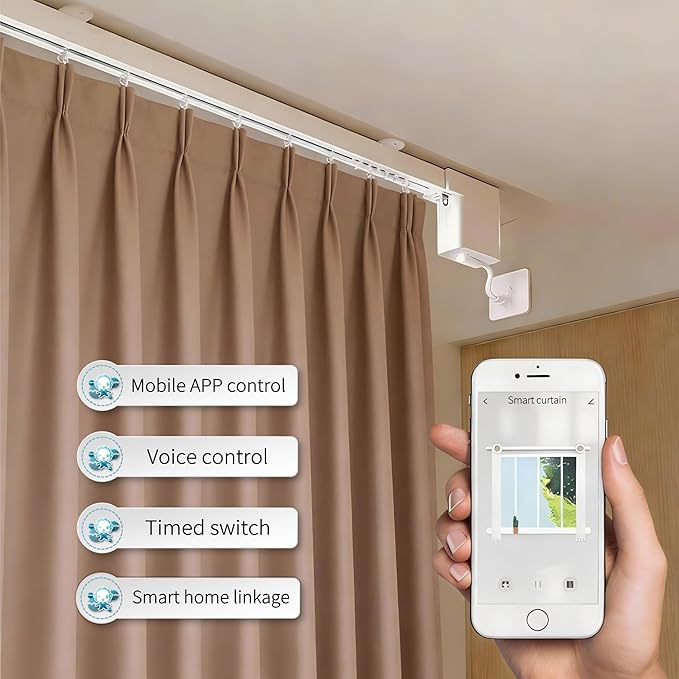 Mini WiFi Motor with Plug for Smart Curtain Track System, Automatic Ceiling Curtain Opener, Motorized Curtains with App, Voice, Remote Control, Compatible with Alexa,Google and Siri