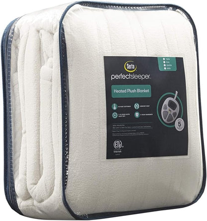 Serta Reversible Fleece to Sherpa Electric Blanket, Fast Heating, Auto Shut Off Timer, Multi Heat Setting, ETL Certified, Machine Washable, Ivory Twin 84"x 62"