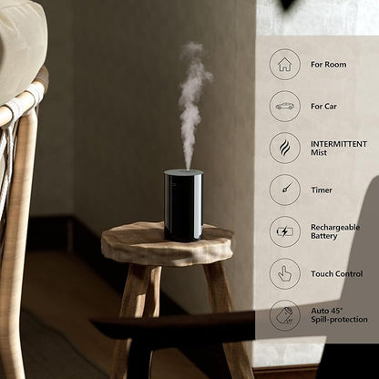 Airversa Waterless Diffuser for Essential Oil, Battery Operated Nebulizer, 0.7 Fl.Oz./ 20mL Capacity, Mini Scent Air Machine, 3 Countdown Timers & 3 Mist Levels for Home Room Car Office - AN8 Black