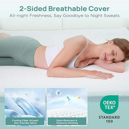 3 Inch Firm Mattress Topper Queen Size, Memory Foam Bed Topper with Soft & Firm Options for Back Pain Relief, Mattress Topper with 2-Sided Cover, Ergonomic 5-Zone Design, CertiPUR Certified