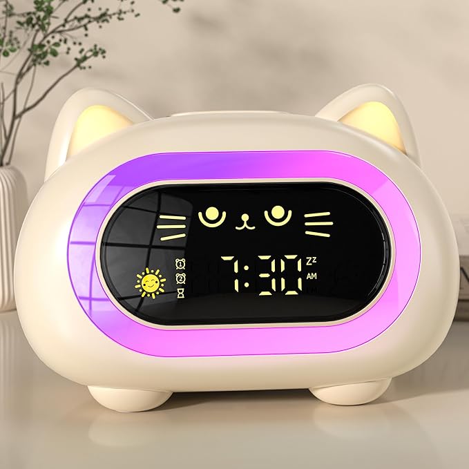 Alarm Clock for Kids, Ok to Wake Clock for Kids with Eye Protection Sleep Training Auto Off Feature 10 Night Light Dual Alarm, Kids Alarm Clock Cute Cat Gifts for Girls