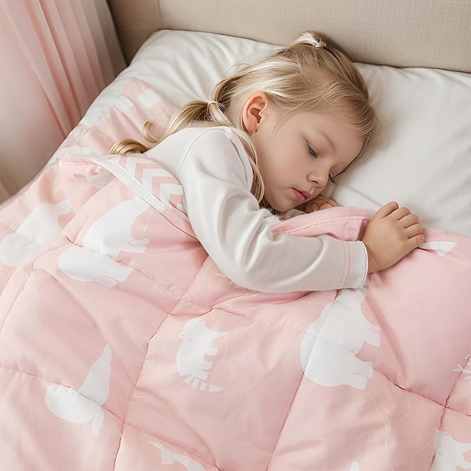 Hiseeme Weighted Blanket (36"x48", 5lbs) Cooling Breathable Heavy Blanket Throw with Premium Glass Bead Pink Animals
