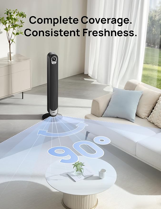 Dreo Smart Tower Fan WiFi Voice Control, Works with Alexa/Google,Floor Standing Bladeless Oscillating Fan with Remote, 6 Speeds, 4 Modes, 12H Timer, for Indoor Bedroom Home Office