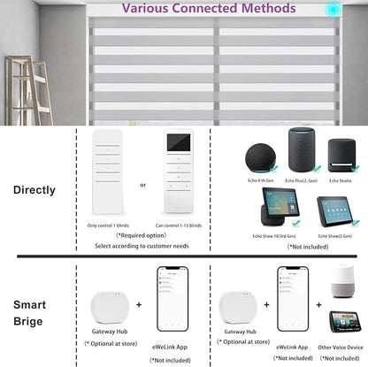 Changshade Smart Motorized Zebra Blinds Remote Control for Indoor Door Windows Light Filtering, Custom Size Shades Electric Power Automatic Compatible with Alexa, Google Home, Apple Homekit, Grey
