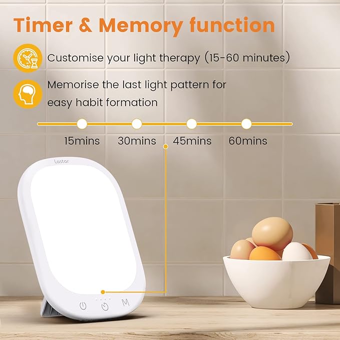 LASTAR Sun Lamp 10,000 Lux Daylight Lamp with Memory Function 5 Adjustable Brightness Levels 4 Color Temperature 4 Timer Funtion Sunlight Lamp Mountable Support Smart Plug