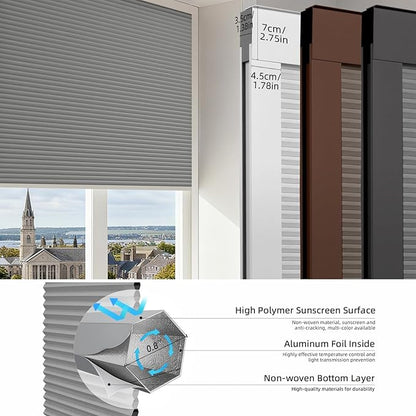 ZSTARR Motorized Skylight Shades Blackout Cellular Honeycomb Electric Blinds with Solar Panel Cordless Rechargeable with Remote for Roof and Slanted Windows Custom Size (BO Printed Greyscale)