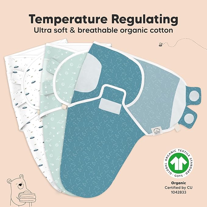 3-Pack Organic Baby Swaddle Sleep Sacks - Swaddles for Newborns, Infant 0-3 Months, Baby Girls, Boys, Soft & Snug Newborn Sleep Sack, Nursery Swaddling Blankets (Galaxy, OS)