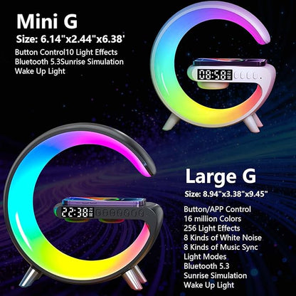 2026 New Wireless Speaker Charger, Smart Alarm Clock LED Table Lamp Bluetooth Speaker Atmosphere Bedside Light with Wireless Charging Station,Alarm Clock Music Lit Lamp Christmas Gift