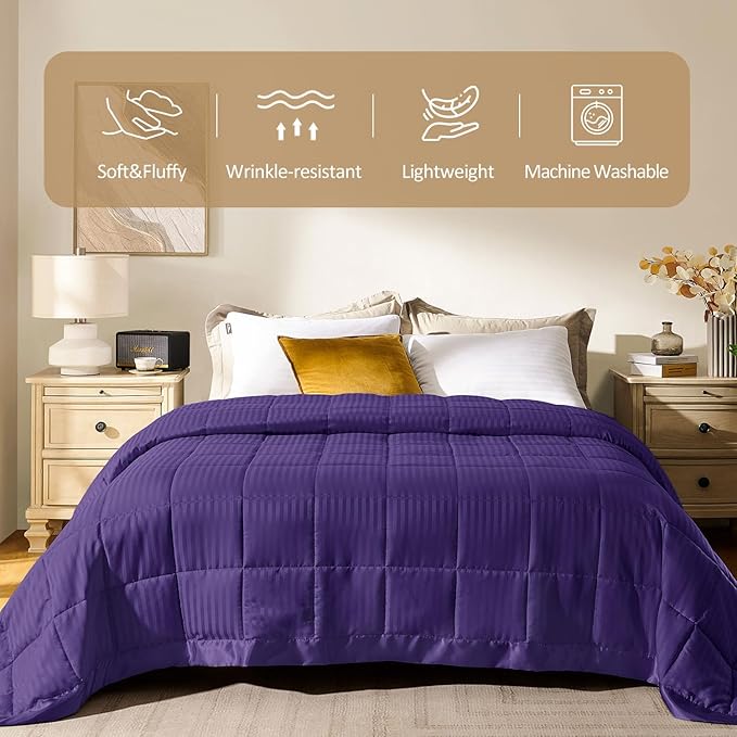 downluxe Queen Size Blanket with Satin Trim, Lightweight Down Alternative Blankets Queen Size for All Season, Machine Washable (Purple, 90x90 Inch)