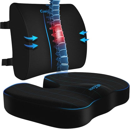 Seat Cushion, Lumbar Support Pillow with Adjustable Strap-Chair Cushions for Sciatica Pain Relief-with Washable Cover for Car, Travel and Wheelchair, Black, X-Large