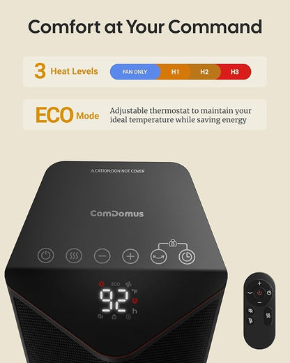 Small Space Heater, 1500W Portable Electric Heaters for Indoor Use with Thermostat, 70° Oscillation, 5 Modes, 12H Timer, Black Room Heater for Office Bedroom Desk
