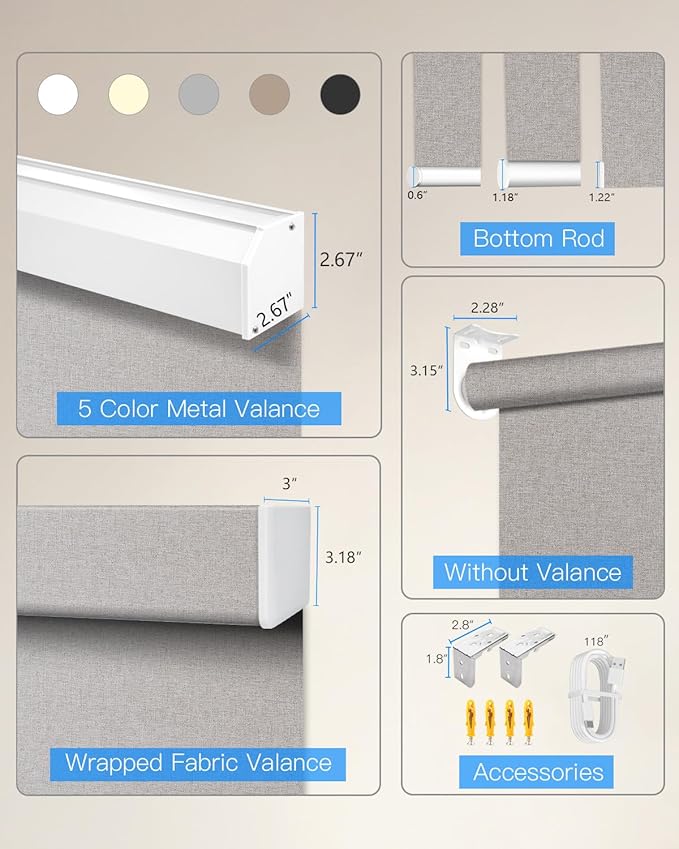 Motorized Roller Shade with Remote Control, Blackout Electric Shade for Windows Compatible with Alexa Google via Hub, Rechargeable Smart Window Blind Customized Size (Fabric Wheat)
