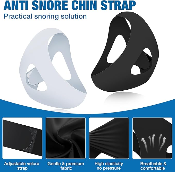 Chin Strap for Snoring (2-Pack), Anti Snoring Chin Straps for Men & Women, Adjustable Anti Snore Chin Strap to Keep Mouth Closed, Mouth Breathing Prevention, Effective Snoring Solution for Sleeping