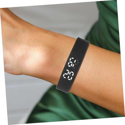 Wristband with Pedometer Sleep Black Ultra Thin Design Real Temperature Display LED Screen USB Rechargeable Fitness Tracker for Daily Activity