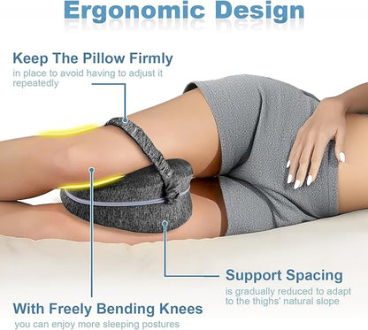Knee Pillow for Side Sleepers, Leg Pillow for Sleeping, Knee Pillow with Strap, Alignment Pillow Between Legs, Suitable for Relieving Leg, Back & Knee Pain, Machine Washable (Grey)
