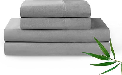 YnM Cooling Bed Sheet Set with 100 Percent Rayon Derived from Bamboo, 400TC Fabric with 2 Pillowcases and Flat Sheet, Deep Pocket Fit 19'', Silky-Soft & Sweat Wicking, 4 Piece (Queen, Dark Grey)